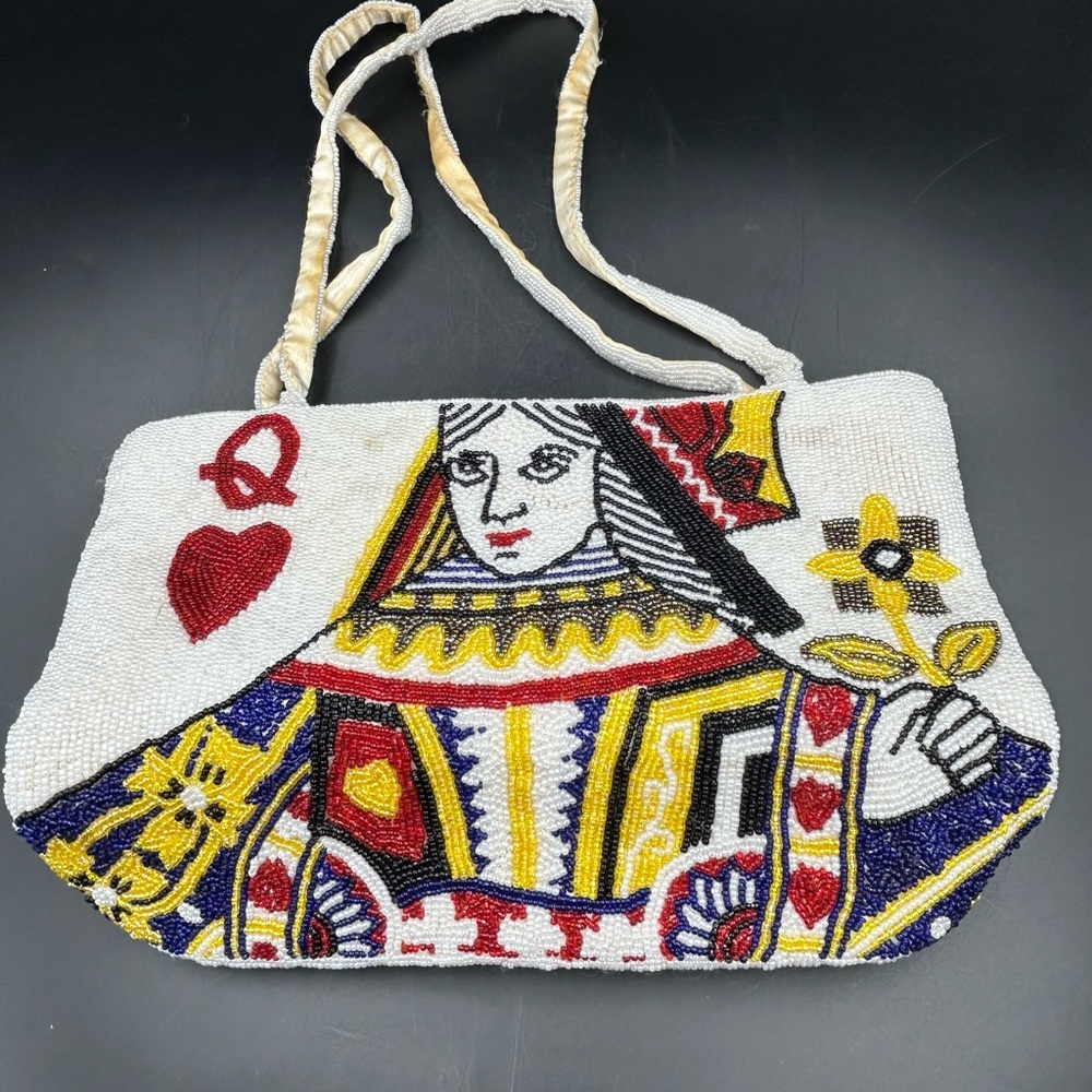 Artistic Beaded Charm & Luck Jenny Syquia queen playing card Satchel